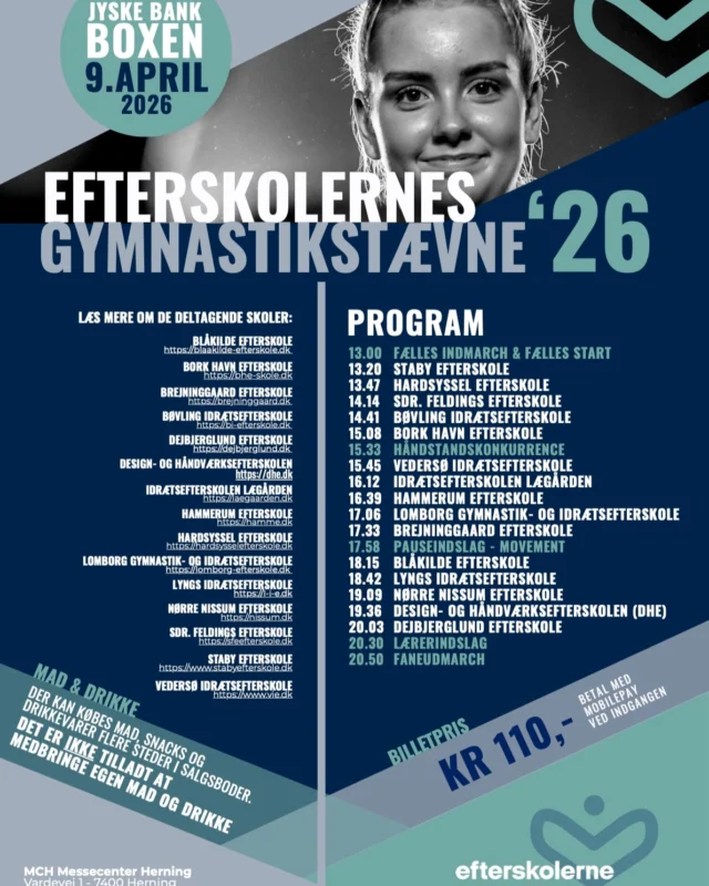 Den 9. april afholdes Efterskolernes gymnastikstævne i @jyske.bank.boxen i Herning! Lægården går på gulvet kl 16.12 og vi håber på stor opbakning! Børn op til 9. klasse kan udprinte gratis billet fra vores hjemmeside, så det er bare med at komme afsted!😊🤸‍♂️

https://laegaarden.dk/bornebillet-til-jyske-bank-boxen/

#laegaarden #lægården2526 #efterskolernesgymnastikstævne